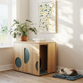 Load image into Gallery viewer, (Rosemary) Luxury cat litter cabinet with green decorative accents in a bright room setting, perfect for modern homes with cats.