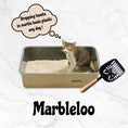 Load image into Gallery viewer, Marbleloo open cat litter box with a cat comfortably doing its business, boasting easy cleanup and chic design.
