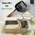 Load image into Gallery viewer, Marbleloo metal non-stick cat litter box accompanied by a free popper scooper, with a cat playfully interacting.
