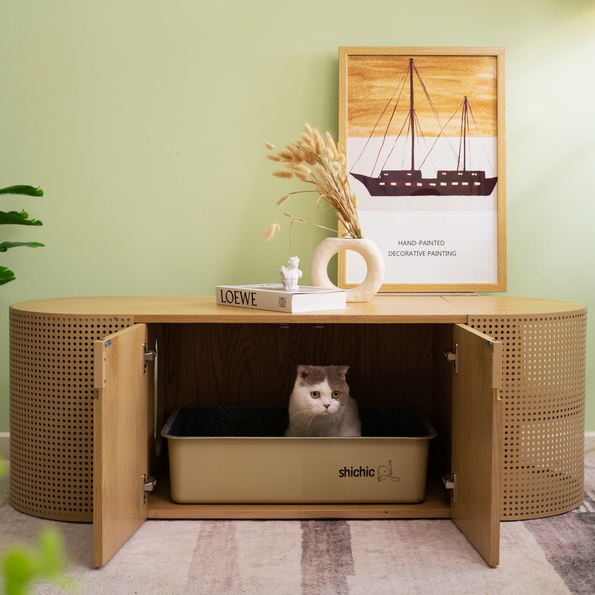 Litter Enclosure Cat Litter Box Bench Poop Lounge Stylish Cat